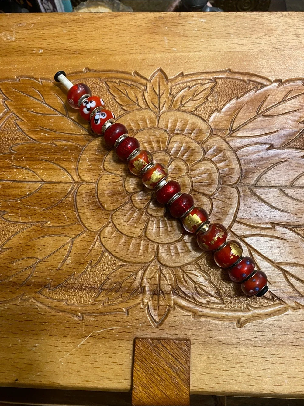 Sterling and Glass red Beads set of 14